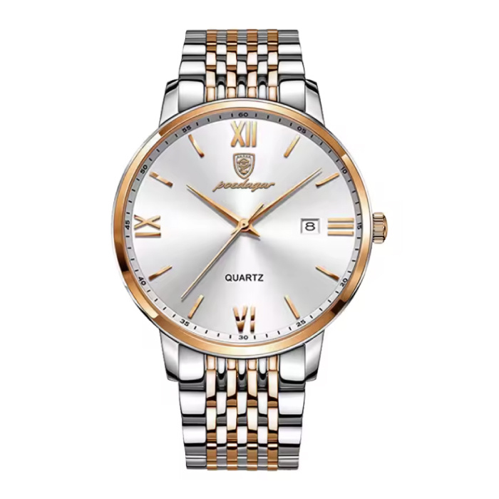 Luxury Sports Quartz Watch - 3 Bar Waterproof Luminous Men's Watch Stainless Steel - Rose Gold White