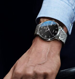 Poedagar Luxury Sports Quartz Watch - 3 Bar Waterproof Luminous Men's Watch Stainless Steel - Silver Black