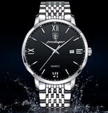 Poedagar Luxury Sports Quartz Watch - 3 Bar Waterproof Luminous Men's Watch Stainless Steel - Silver Black