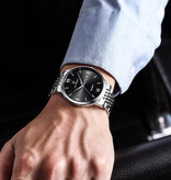 Poedagar Luxury Sports Quartz Watch - 3 Bar Waterproof Luminous Men's Watch Stainless Steel - Silver Black