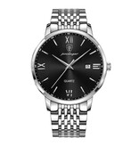 Poedagar Luxury Sports Quartz Watch - 3 Bar Waterproof Luminous Men's Watch Stainless Steel - Silver Black