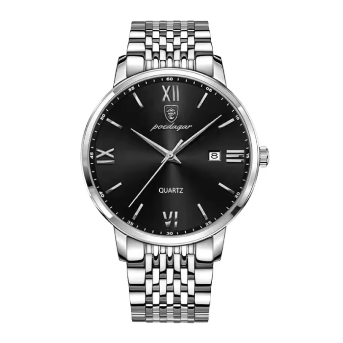 Montre de sport à quartz de luxe pour homme, étanche jusqu'à 3 bars, lumineuse, en acier inoxydable, argentée et noire