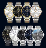 Poedagar Luxus Sport Quarzuhr - 3 Bar Wasserdicht Leuchtend Herrenuhr Edelstahl - Silber Blau