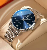 Poedagar Luxus Sport Quarzuhr - 3 Bar Wasserdicht Leuchtend Herrenuhr Edelstahl - Silber Blau