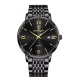 Poedagar Luxury Sports Quartz Watch - 3 Bar Waterproof Luminous Men's Watch Stainless Steel - Black