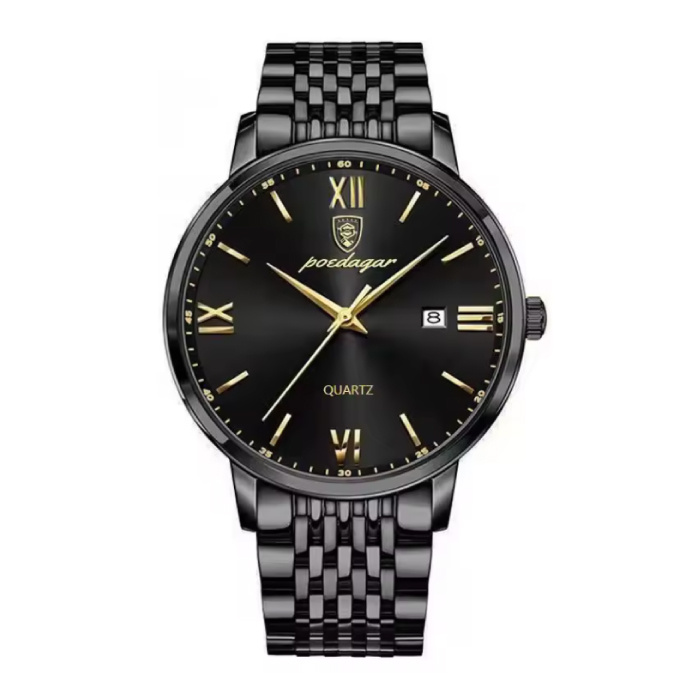 Luxury Sports Quartz Watch - 3 Bar Waterproof Luminous Men's Watch Stainless Steel - Black