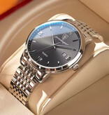 Poedagar Orologio sportivo di lusso al quarzo - Orologio da uomo luminoso impermeabile a 3 bar in acciaio inossidabile - Grigio argento