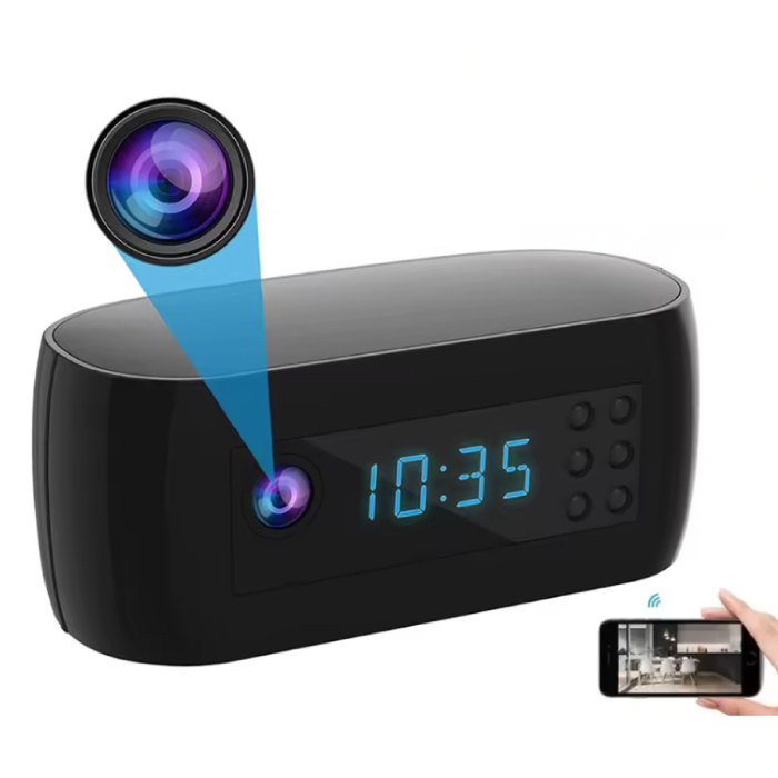 Camera Wekker - 4K WiFi Klok - Smart Home Security Night Vision Motion Detection - Zwart