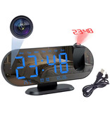 Virwir Camera Alarm Clock - 1080p WiFi Clock with Laser Projection - Smart Home Security Night Vision Motion Detection - Black