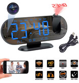 Virwir Camera Alarm Clock - 1080p WiFi Clock with Laser Projection - Smart Home Security Night Vision Motion Detection - Black