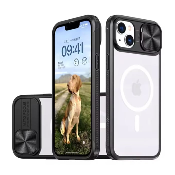 Wireless Charging Case for iPhone SE (2022) - with Camera Slide - Bumper Cover for Magsafe - Black
