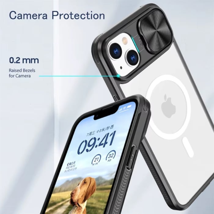 Stuff Certified® Estuche de carga inalámbrica para iPhone 14 Pro Max - Con deslizador para cámara - Protección Magsafe - Verde