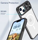 Stuff Certified® Funda de carga inalámbrica para iPhone 15 - Con deslizador para cámara - Protección Magsafe - Negra