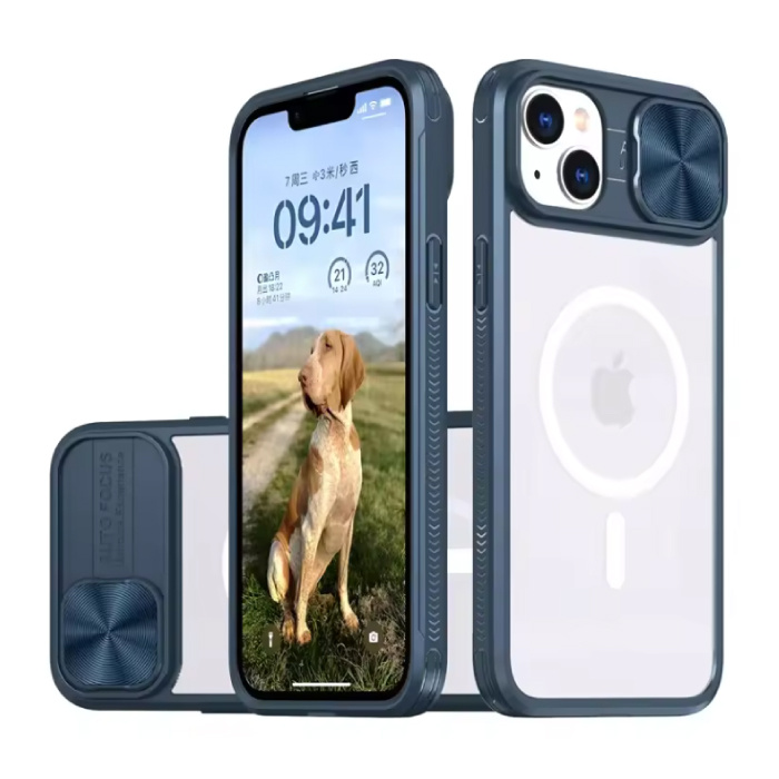 Stuff Certified® Wireless Charging Case for iPhone 12 - with Camera Slide - Bumper Cover for Magsafe - Blue - Copy