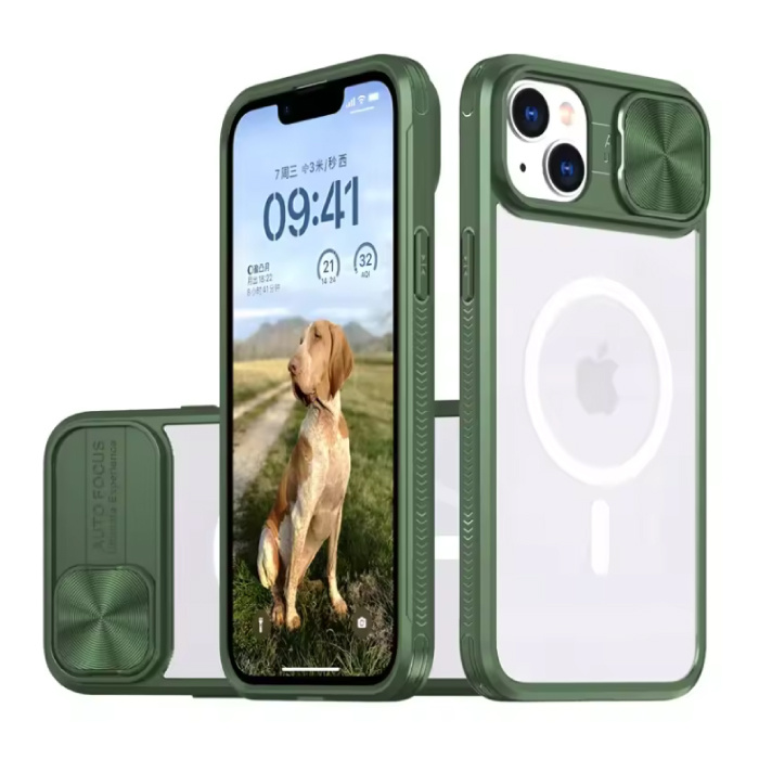 Stuff Certified® Etui z ładowaniem bezprzewodowym do iPhone'a 13 Pro - z przesuwaną kamerą - Bumper Cover do Magsafe - Zielony