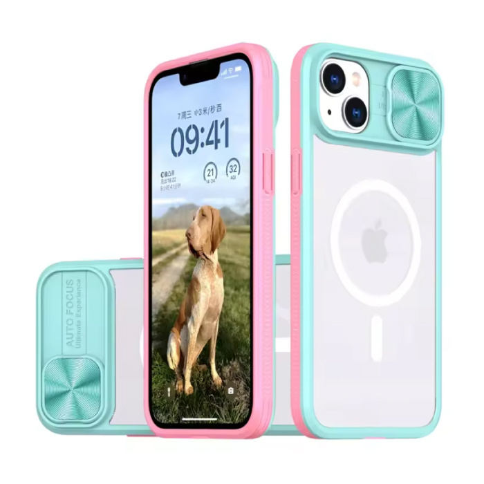 Stuff Certified® Etui z ładowaniem bezprzewodowym do iPhone'a X - z przesuwaną kamerą - Bumper Cover do Magsafe - Różowo-zielony