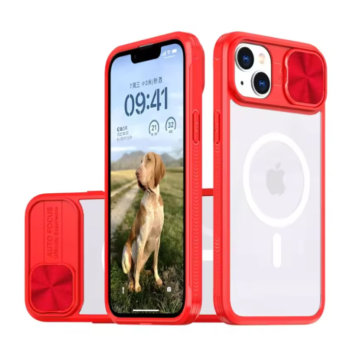 Stuff Certified® Custodia di ricarica wireless per iPhone 15 - con slitta per fotocamera - Custodia protettiva per Magsafe - Rosso