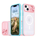 Stuff Certified® Étui de chargement sans fil pour iPhone 14 - avec glissière pour appareil photo - Protection antichoc pour Magsafe - Bleu/Rose