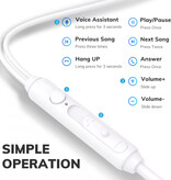 TOPK F20 Earbuds with Microphone and Controls - USB Type C Earphones Volume Control Wired Earphone - White