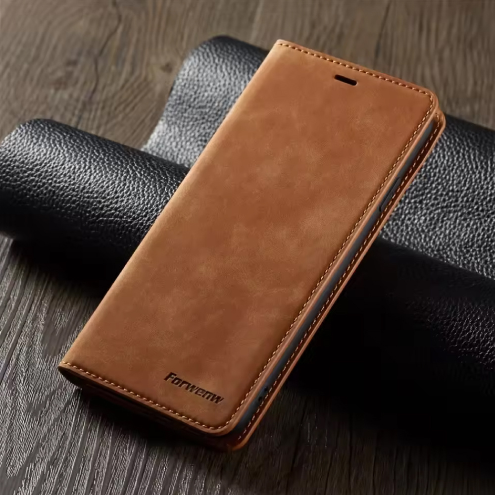 Forwenw Etui portfelowe z klapką do iPhone'a 15 Plus - etui portfelowe ze skóry PU - brązowe