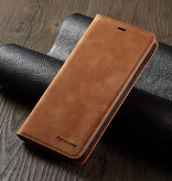 Forwenw Etui portfelowe z klapką do iPhone'a 16 Plus - etui portfelowe ze skóry PU - brązowe