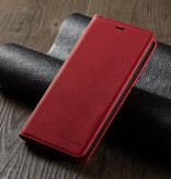 Forwenw Funda tipo cartera para iPhone 15 Pro Max - Funda de piel sintética tipo cartera - Color rojo