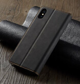 Forwenw Funda tipo cartera para iPhone 15 - Funda de piel sintética tipo cartera - Negra