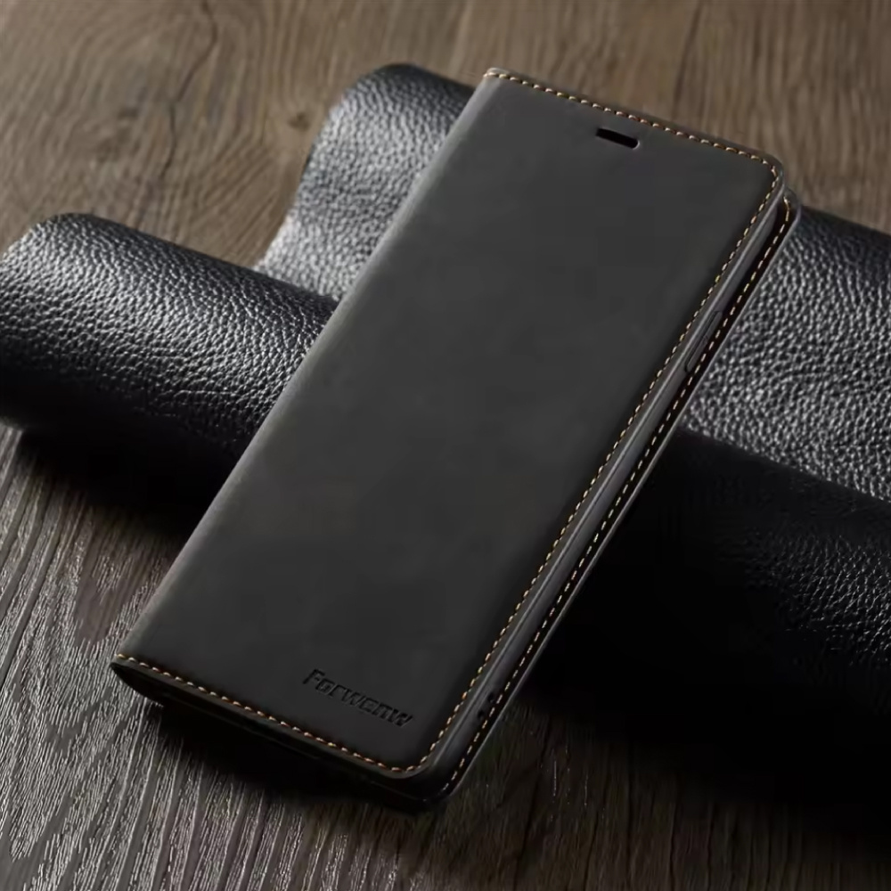 Forwenw Étui portefeuille à rabat pour iPhone 16 Pro - Étui portefeuille en cuir synthétique - Noir