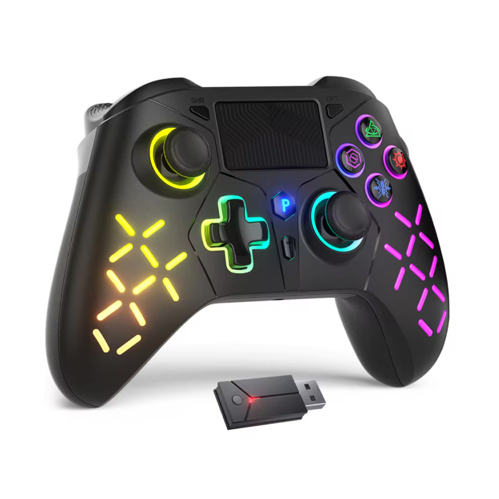 Bonacell Mando de juegos RGB para PS5/PS4/PC - Gamepad inalámbrico con vibración - Negro