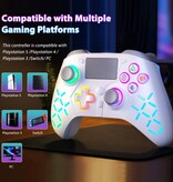 Bonacell RGB-Gaming-Controller für PS5 / PS4 / PC - Kabelloses Gamepad mit Vibration - Weiß