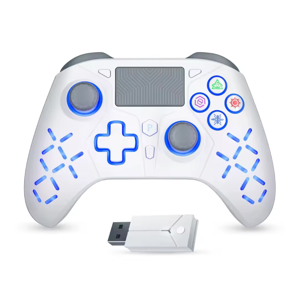 Bonacell Mando de juegos RGB para PS5/PS4/PC - Gamepad inalámbrico con vibración - Blanco
