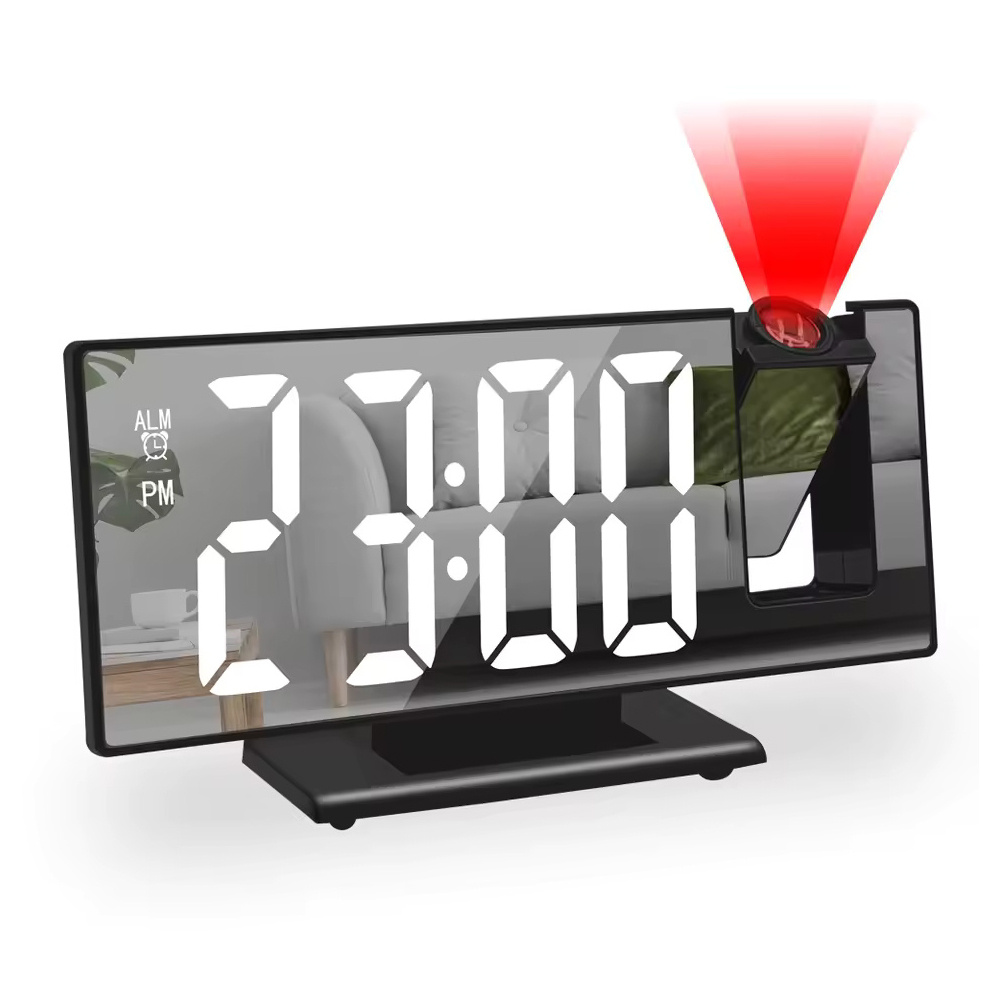 Stuff Certified® Sveglia digitale con proiezione - Sveglia con temperatura, calendario, rotazione a LED, proiezione - Bianco e nero