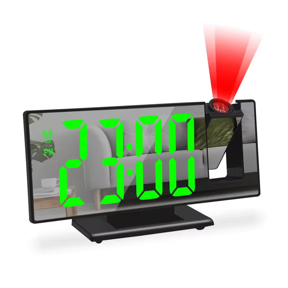 Stuff Certified® Digitale Wekker met Projectie - Alarm Klok Temperatuur Kalender LED Rotatieprojectie - Zwart Groen