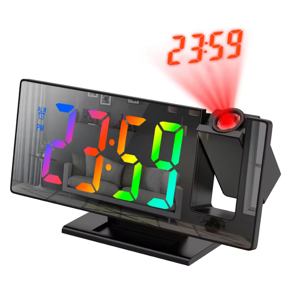 Digital Alarm Clock with Projection - Alarm Clock Temperature Calendar LED Rotation Projection - Colorful