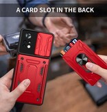 WENBIN Xiaomi Redmi 11 - Funda con ranura para tarjetas, soporte y tapa deslizante para cámara - Tapa con agarre a presión - Roja