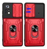 WENBIN Xiaomi Redmi 11 - Funda con ranura para tarjetas, soporte y tapa deslizante para cámara - Tapa con agarre a presión - Roja