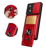 WENBIN Xiaomi 13T - Card Slot Case with Kickstand and Camera Slide - Pop Grip Cover - Red