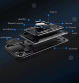 WENBIN Xiaomi Redmi 11 Pro - Card Slot Hoesje met Kickstand en Camera Slide - Pop Grip Cover - Zwart