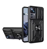 WENBIN Xiaomi Redmi Note 12 Pro (4G) - Funda con ranura para tarjetas, soporte y tapa deslizante para cámara - Tapa con agarre a presión - Negra