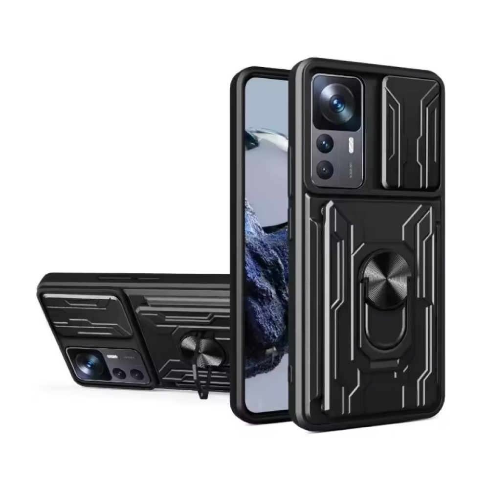 WENBIN Xiaomi 14T Pro - Étui avec fente pour carte, béquille et glissière pour appareil photo - Housse Pop Grip - Noir