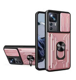 WENBIN Xiaomi Poco M6 Pro (4G) - Funda con ranura para tarjetas, soporte y tapa deslizante para cámara - Pop-Grip Cover - Rosa