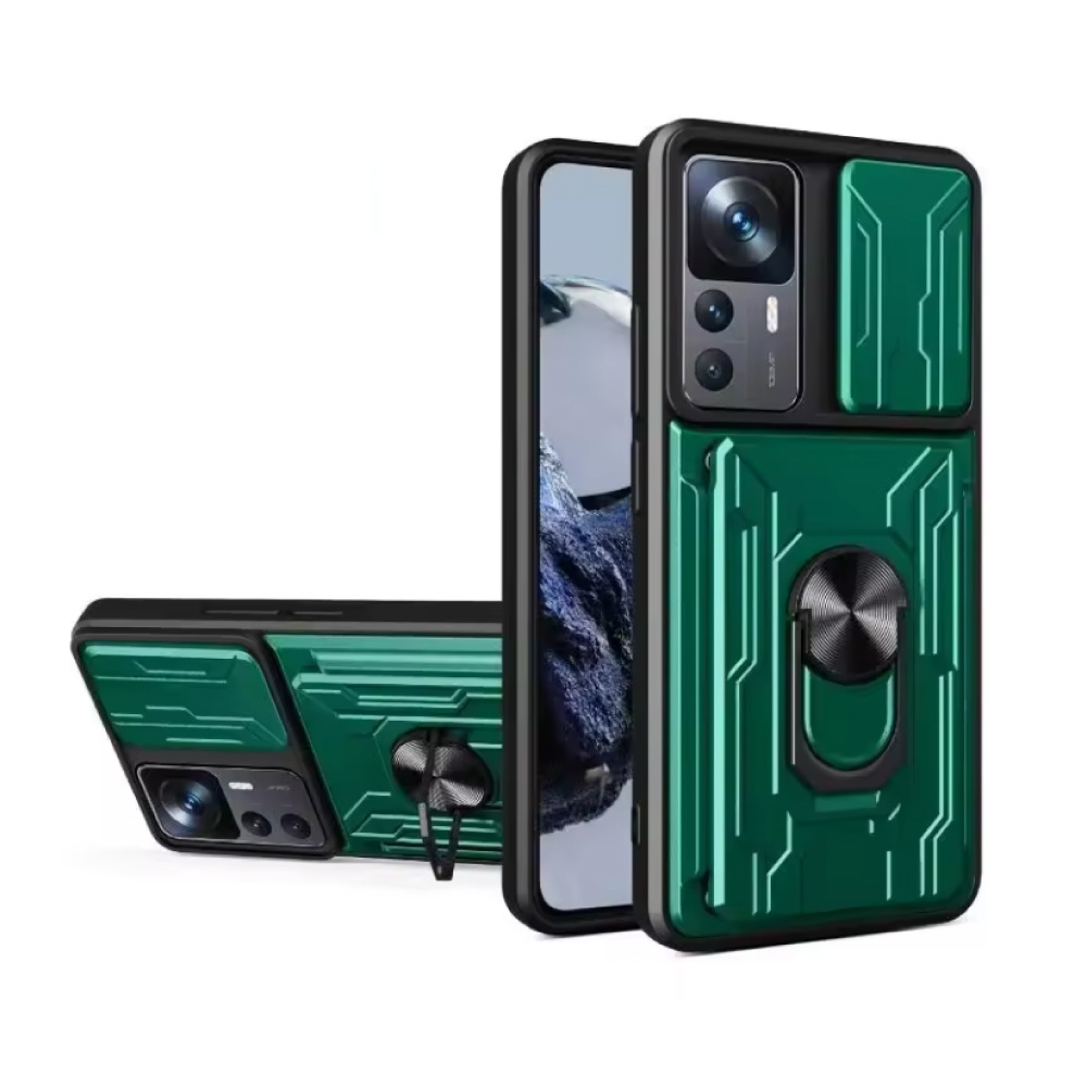 WENBIN Xiaomi 14T Pro - Étui avec fente pour carte, béquille et glissière pour appareil photo - Housse Pop Grip - Vert