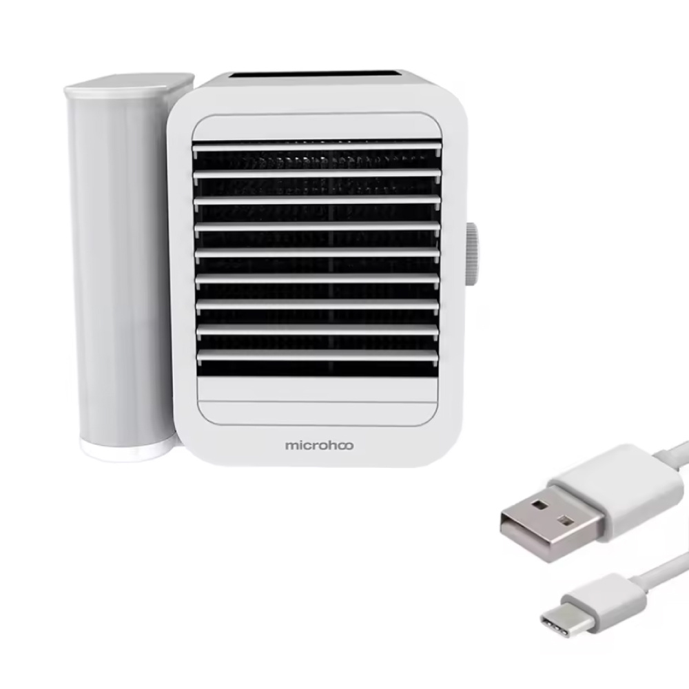 Microhoo Ventilatore condizionatore portatile - Mini raffrescatore d'aria USB - Serbatoio d'acqua da 1000 ml - Bianco