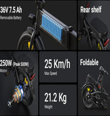 Dyu A1F Vouwbare Elektrische Fiets - Smart E Bike - 250W - 7,5 Ah Batterij - Zwart