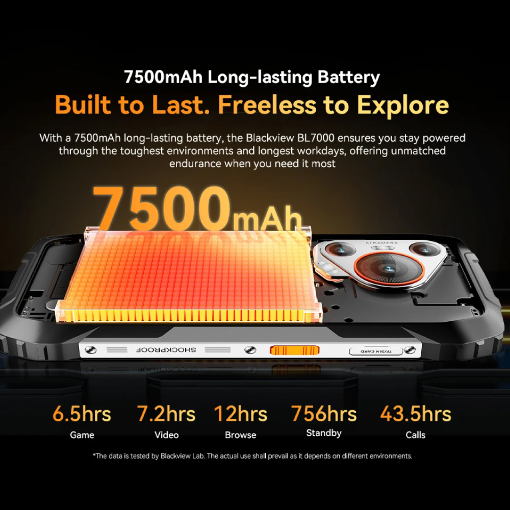 Blackview Smartphone BL7000 per esterni - 24 GB di RAM - 256 GB di memoria - Fotocamera da 50 MP - Batteria da 7500 mAh - Nero