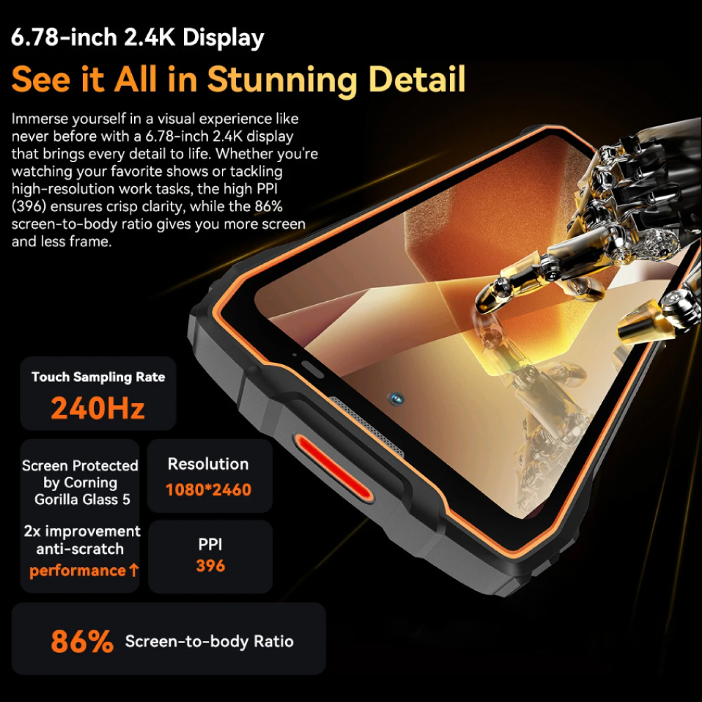 Blackview Smartphone BL7000 per esterni - 24 GB di RAM - 256 GB di memoria - Fotocamera da 50 MP - Batteria da 7500 mAh - Arancione