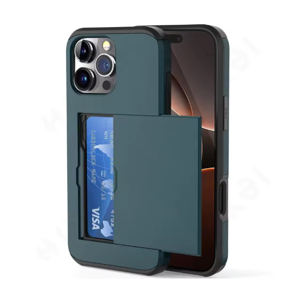 Kaarthouder Hoesje voor iPhone 16 Pro - Wallet Card Slot Cover Case - Navy Blauw