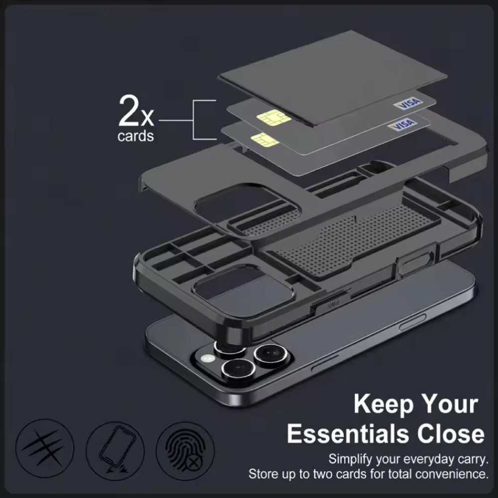 UTHAI Custodia porta carte per iPhone XS - Custodia porta carte con scomparto per portafoglio - Nero