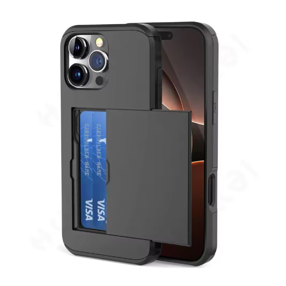 UTHAI Card Holder Case for iPhone 12 Pro - Wallet Card Slot Cover Case - Black