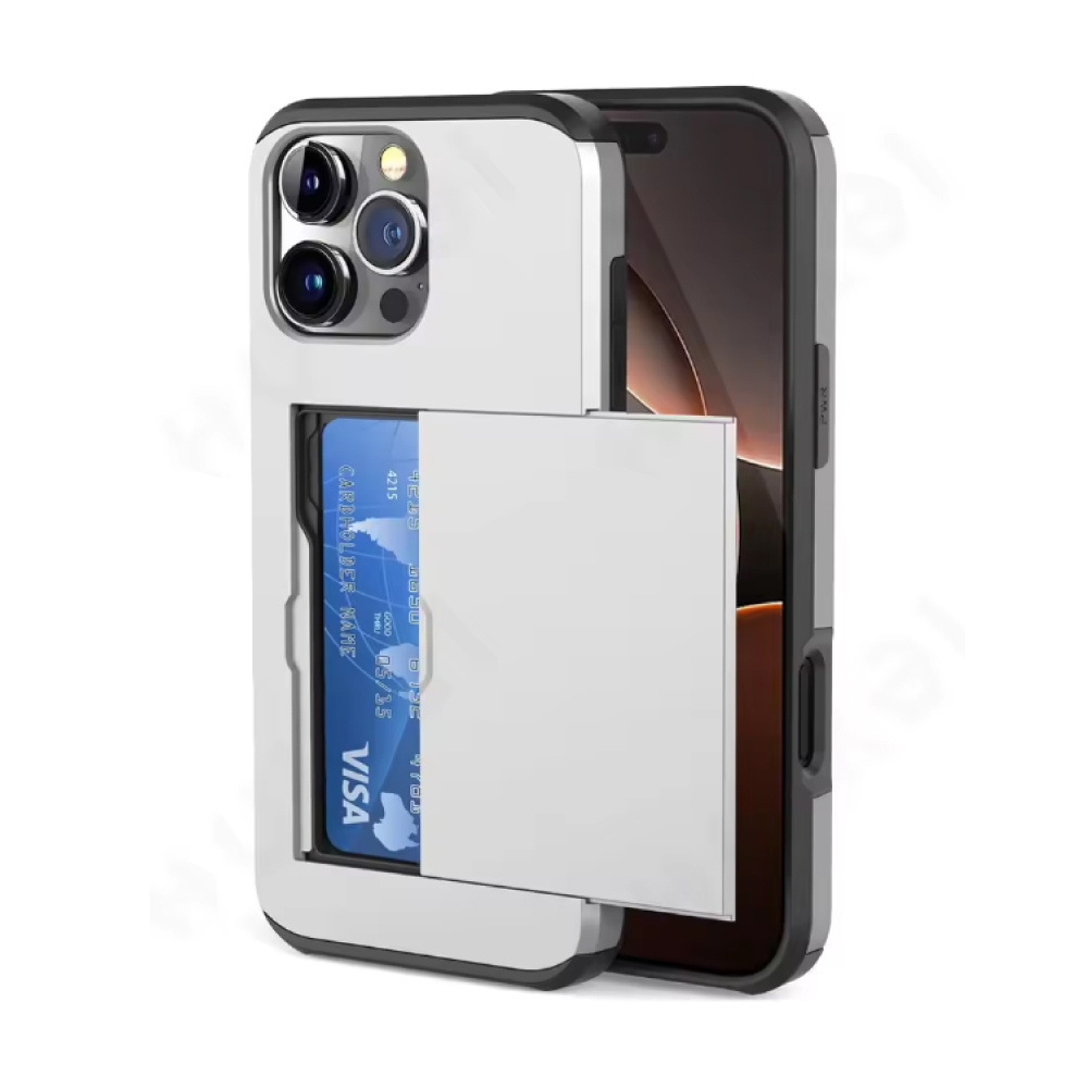 UTHAI Kaarthouder Hoesje voor iPhone 15 Pro Max - Wallet Card Slot Cover Case - Zilver